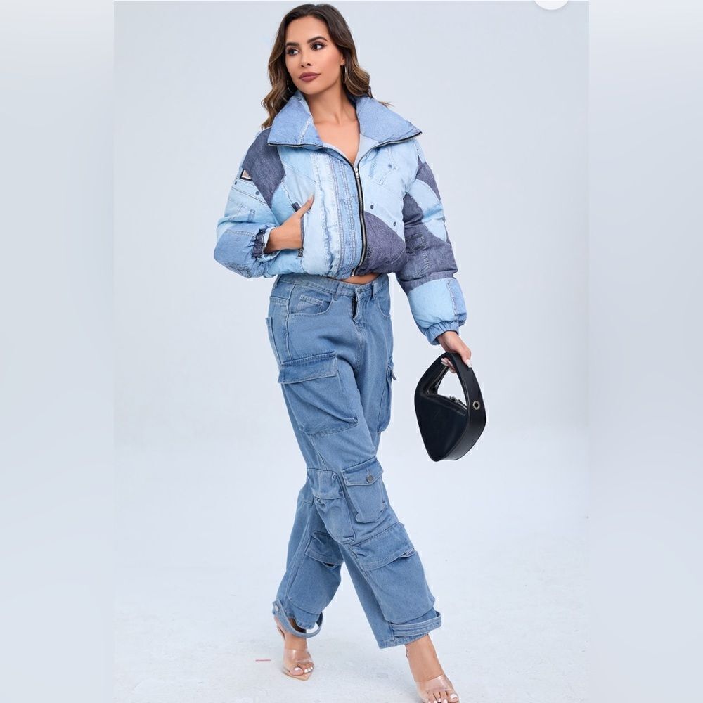 802. JASMINE DENIM PRINT PUFFER - Picture 4 of 6
